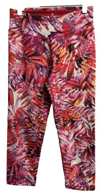 Prana Tropical Palm Capri Leggings Women's XS Pink Purple Crop Workout Pants